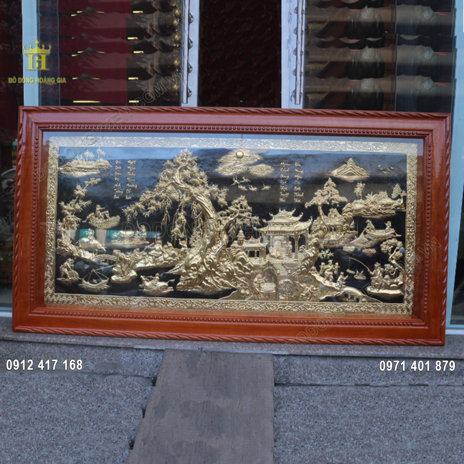 Bức tranh đồng qu&ecirc; bằng đồng v&agrave;ng mạ v&agrave;ng 24K 1m76